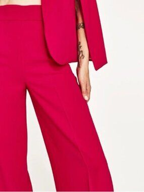 Zara Hot Pink High-Waisted Wide-Leg Culotte Pants NWT | Size M